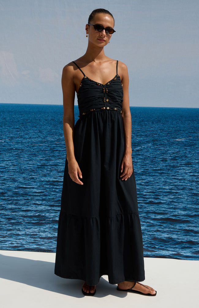 Rails Ivana Polished Stone Detail Cotton Maxi Dress-Black