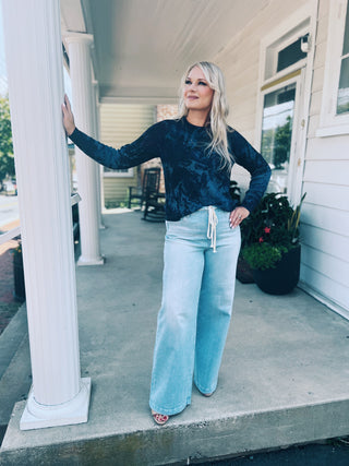 Autumn Cashmere Splatter Print Scallop Shaker-Blue Multi