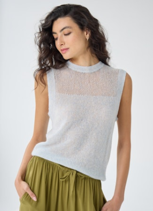 Autumn Cashmere Knit Tank w/Sheer Yoke-Space
