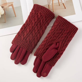 3 in 1 Cable Solid Knit Textured Winter Gloves