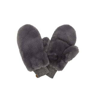 Hana C.C. Faux Fur Mittens with Shepherd Lining-Dark Gray, Black or Beige