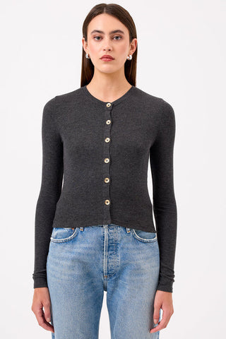 Goldie Crop Cardigan-Charcoal Heather