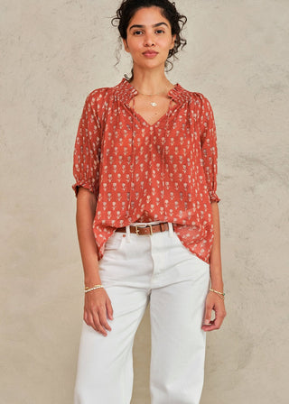 M.A.B.E Ari Print Short Sleeve Top-Rust