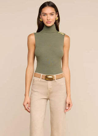 L'Agence Ceci Sleeveless Turtleneck-Ash Olive/Gold
