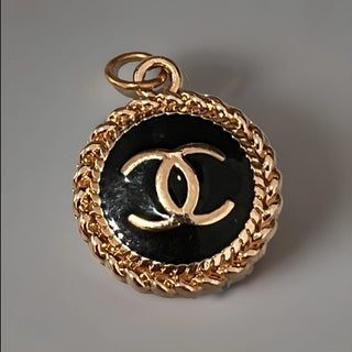 Chanel Button Zipper Pull Gold Tone/Black Pendant