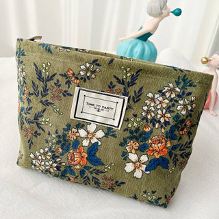 Funkyrel Cosbai - Corduroy Floral Cosmetic & Storage Bag-Green or Sakura