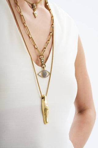 Mon Reve Gaze Glimmer Gold Plated Zircon Eye Charm Chain Necklace