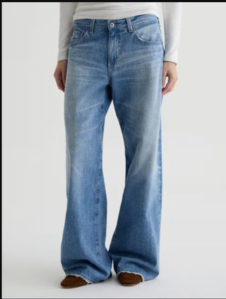 AG Adria Embellished Low-Rise Wide Leg Denim-Stockholm Snowdrift