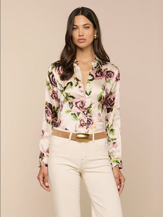 L'Agence Tyler Long Sleeve Blouse-Ecru/Mauve Romantic Rose