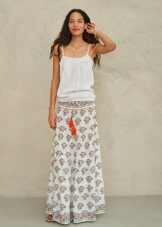M.A.B.E Stella Print Maxi Skirt-Ecru/Rust