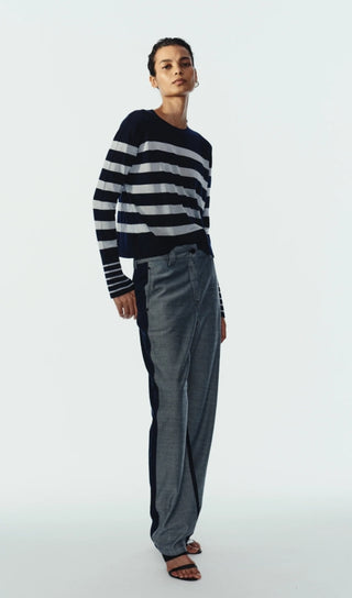 Saint Art Odette Striped Knit Sweater-Navy/SkyBlue