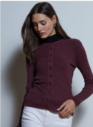 Autumn Cashmere Ribbed Cardigan-Burgundy