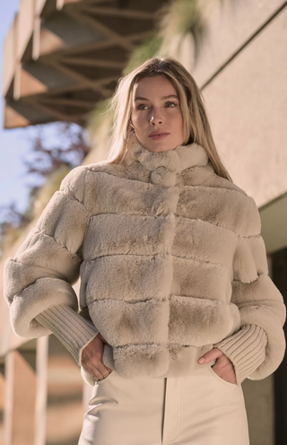 Rino & Pelle Feline Faux Fur Jacket with Knitted Sleeves-Birch