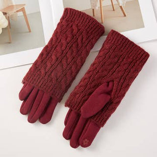 Hana 3 in 1 Cable Solid Knit Textured Winter Gloves-Burgundy, Gray or Black