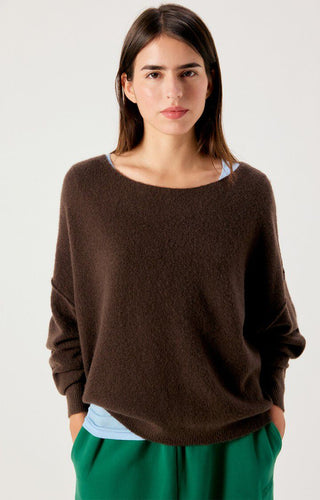 American Vintage Damsville Long Sleeved Boatneck Sweater-Brown
