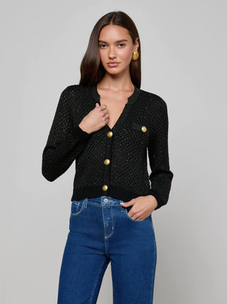 L'Agence Blanca Sequin Crop Cardi-Black Gunmetal/Gold