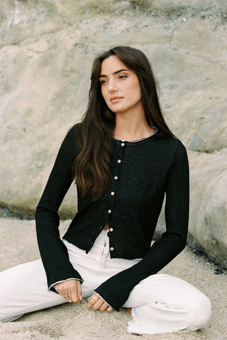 Goldie Double Layer Jersey Cardigan - Black/White