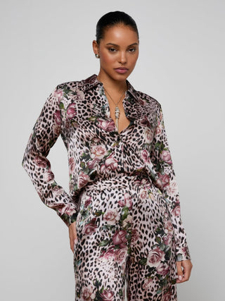 L'AGENCE Tyler Long Sleeve Blouse - Multi Rose Cheetah Print