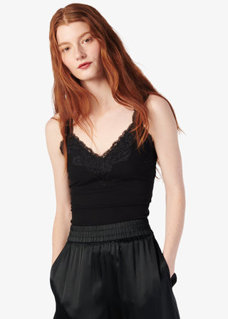 CAMI Lani Rib Knit Tank in Black - Elevated Lace Detail