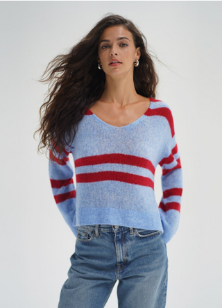 LNA Luca Stripe Sweater-Crimson Sky Stripe