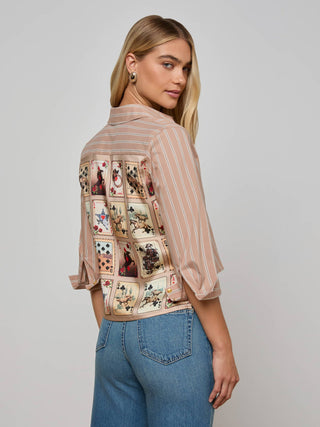 L'Agence Fawn Scarf Back 3/4 Sleeve Blouse-Fawn Stripe Multi Western Cards
