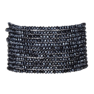 Millianna Micro  1" Hand Beaded Cut Crystal Cuff Bracelet-Midnight