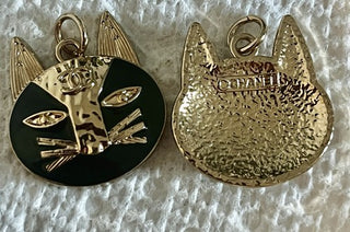 Chanel Button Black Cat Gold Tone Pendant