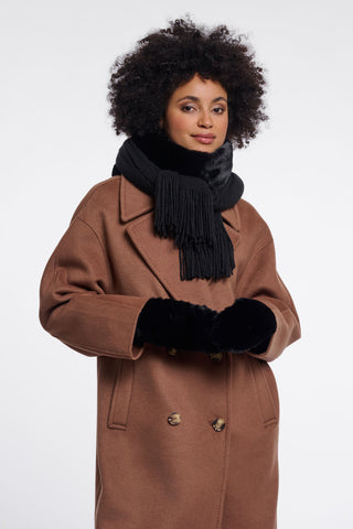 Rino & Pelle Vlien Knitted Scarf with Faux Fur Detail-Birch, Mocha, or Black