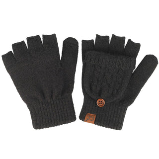 Hana C.C Cable Pattern Convertible Flips Mitten Gloves-Black or Beige