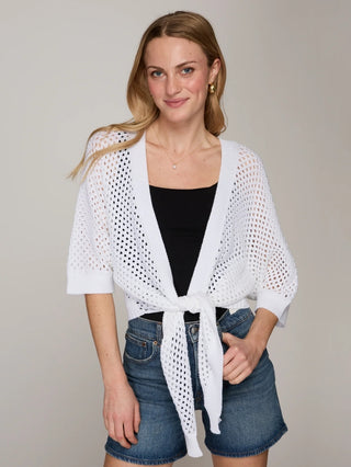 Autumn Cashmere Mesh Dolman Tie Front Cardi-Bleach White
