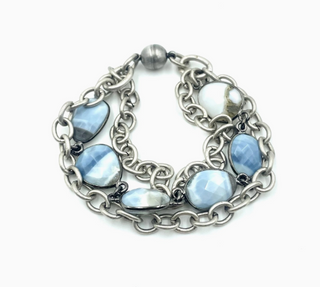 LJ Sonder Hypnotic Bracelets-Blue Opal with antique silver small link chain