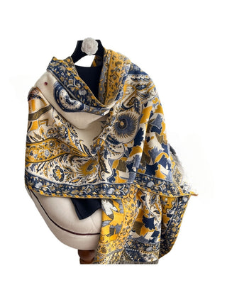 Funkyrel Scarvii Vintage Cozy Classic Paisley Print Scarf-Yellow