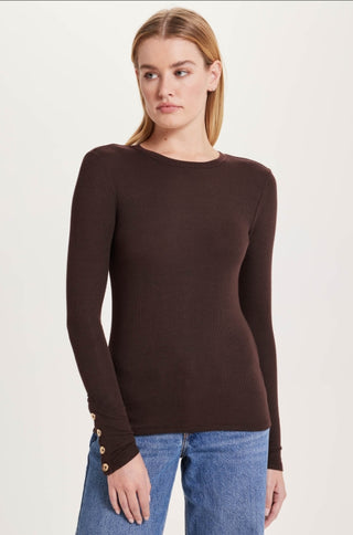 Goldie Button Sleeve Crew-Coffee