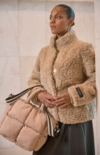 Rino & Pelle Kion Faux Fur Jacket with High Neck-Oat