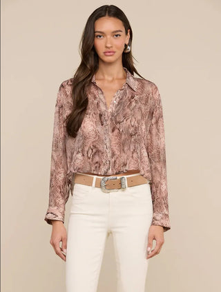 L'Agence Cosette Crop Hi Low Shirt-Mauve/Multi Western Snake Print
