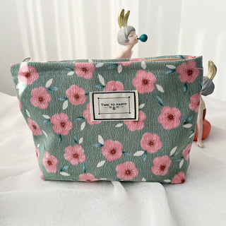 Funkyrel Cosbai - Corduroy Floral Cosmetic & Storage Bag-Green or Sakura