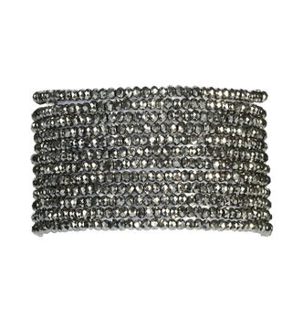 Millianna Micro  1" Hand Beaded Cut Crystal Cuff Bracelet-Silver