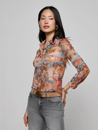 L'Agence Indiana Fitted Blouse-Multi Collage