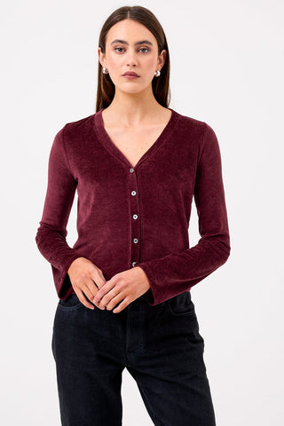 Goldie Velour Cardigan Bell Sleeve-Bordeaux
