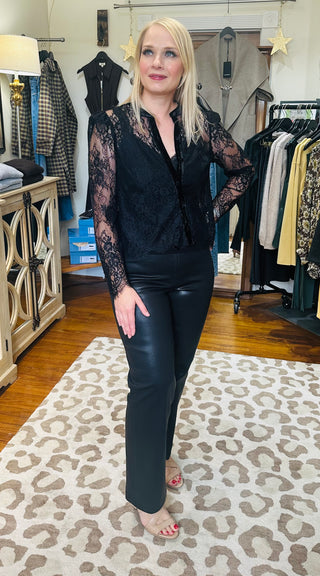 L'Agence Dorthea Velvet Collarless Blouse-Black