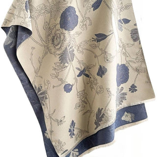 Funkyrel Scarvii - Reversible Vintage Floral-Plant Print Scarf Shawl-Blue or Pink