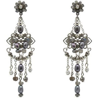 Millianna Valedon Petite Hand Beaded Pearl Earring-Silver/Hematite
