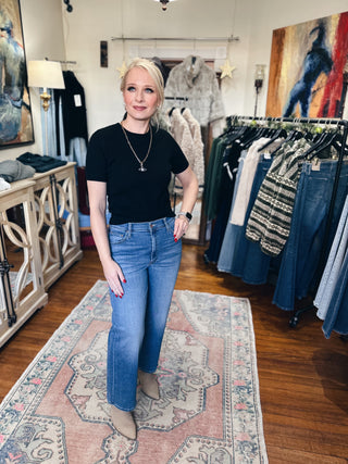 Naadam Cashmere Short Sleeve Cropped Pullover - Black