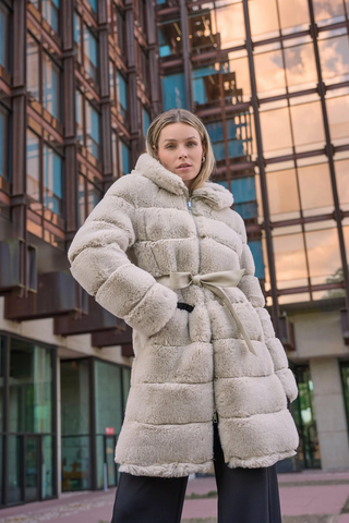 Rino & Pelle Bridget Faux Fur Jacket with Faux Leather Details-Birch