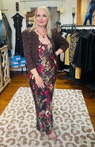 L'Agence Thistle Sequin Cardigan-Black/Java/Sequins