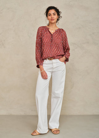 M.A.B.E Ari Print Long Sleeve Top-Berry
