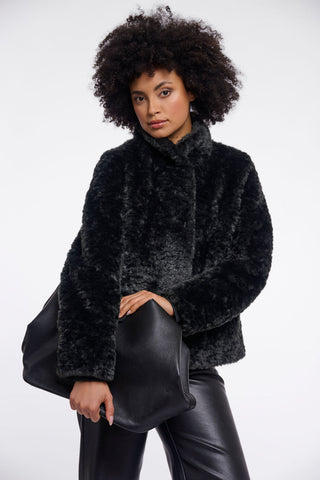 Rino & Pelle Kion Faux Fur Jacket with High Neck-Urban Teal