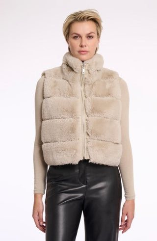 Rino & Pelle May Faux Fur Waistcoat with Faux Leather Accents-Birch