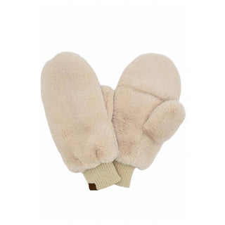 Hana C.C. Faux Fur Mittens with Shepherd Lining-Dark Gray, Black or Beige