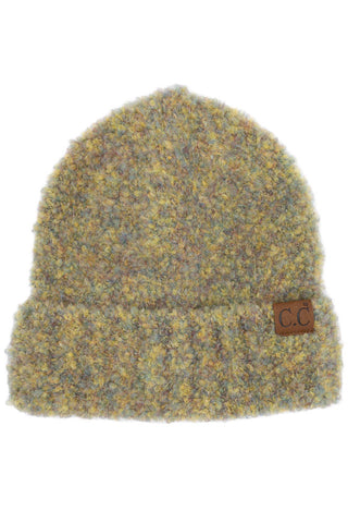 Hana C.C Mixed Color Boucle Cuff Beanie-Olive, Blue or Light Gray